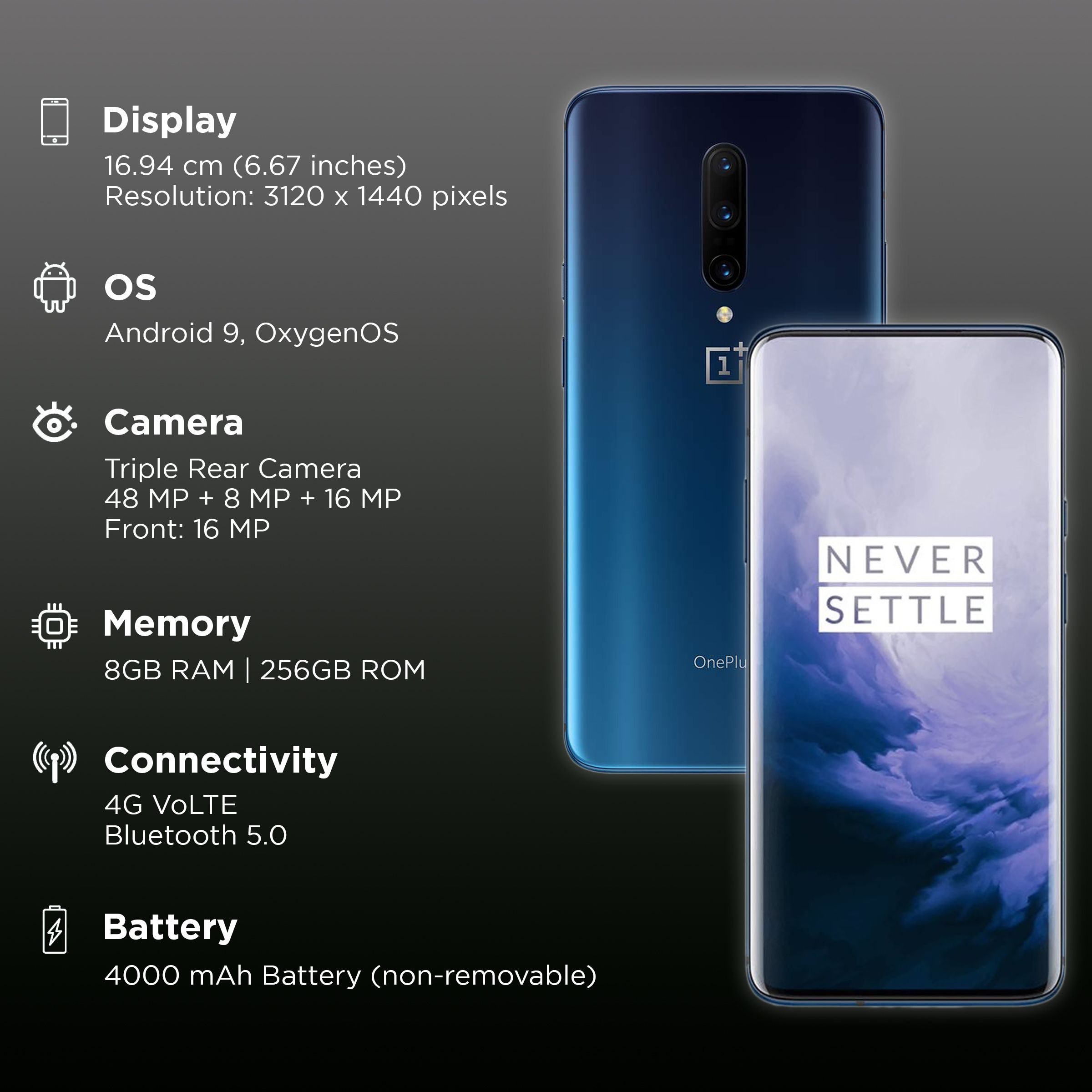 oneplus 7 PRO 8GB/256GB ネビュラブルー New OnePlus 7 PRO Dual-SIM 256GB/8GB RAM Nebula Blue Factory